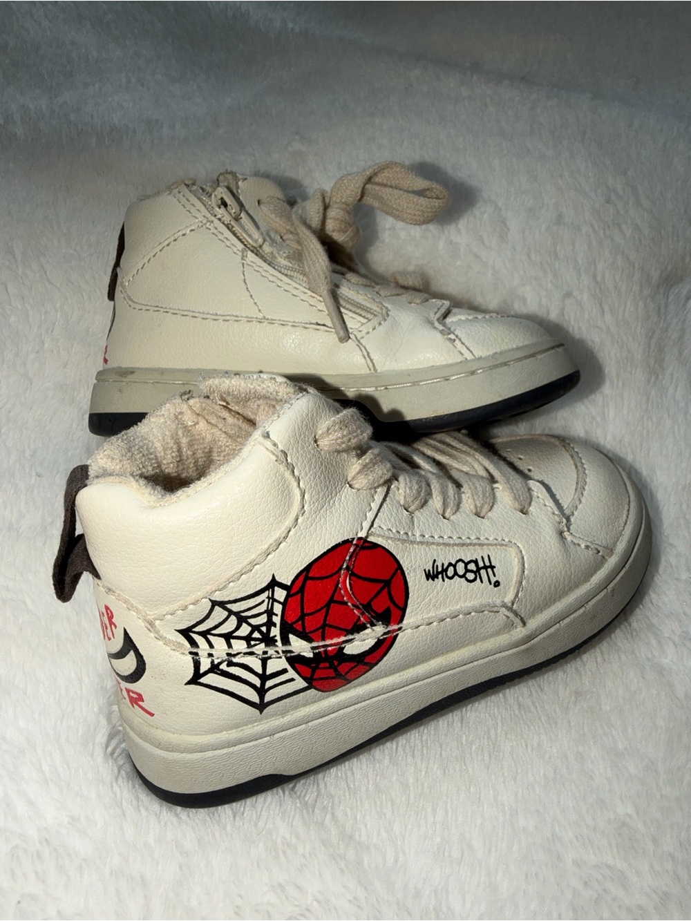 Zara x Marvel Spiderman White High-Top Kids Sneakers with Red Spider Graphic